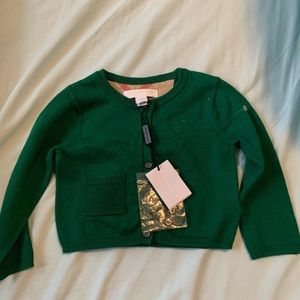 Luxe Green Baby Burberry cardigan sweater NWT